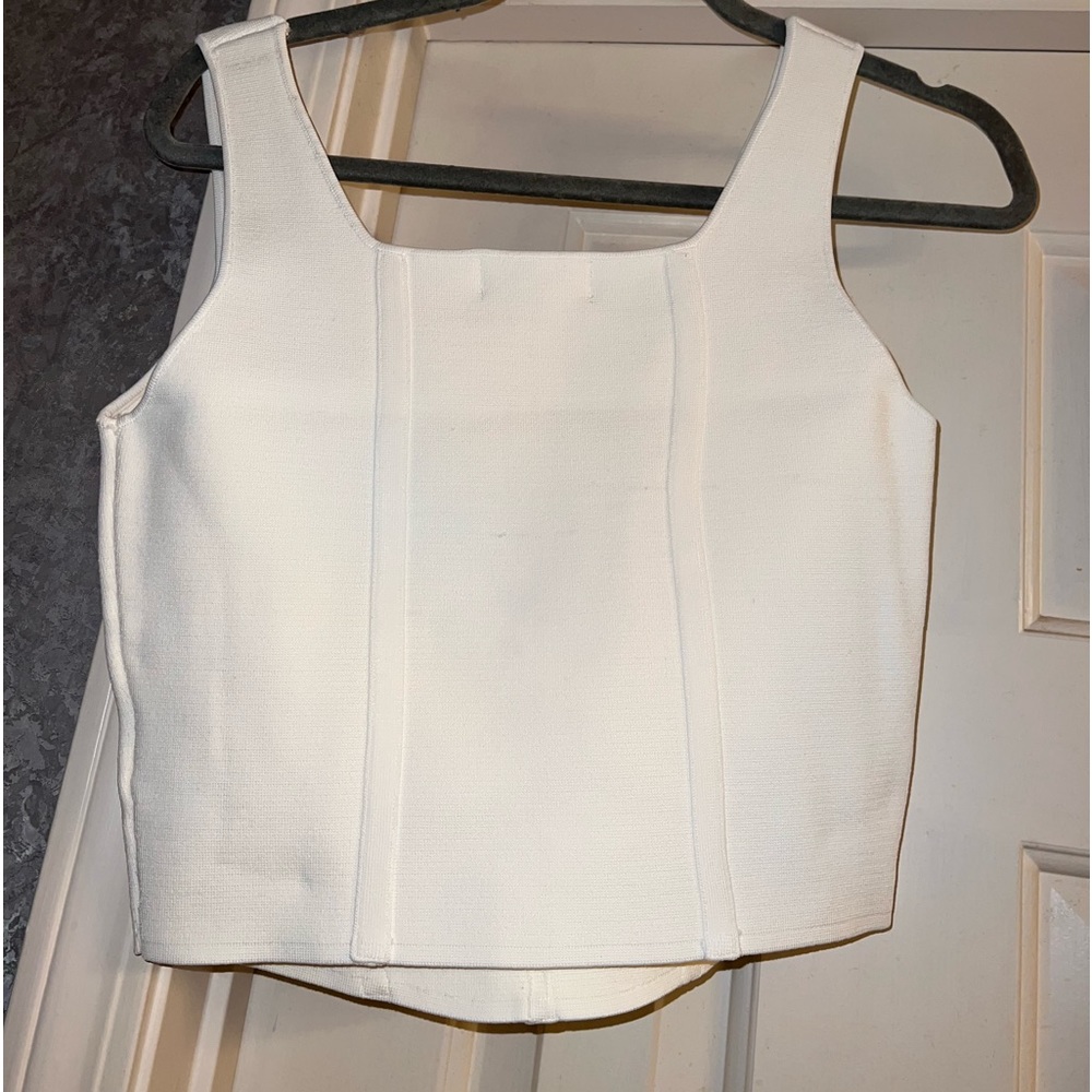 NWT LISTICLE Corset Bodycon Style Piping Square Neck Flattering Crop Top - Picture 14 of 15